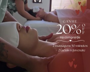 2 Massagens 50min  + 2 Faciais Rejuvenate com 20%OFF